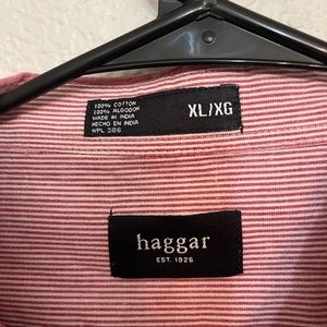 Haggar Stripped Red Shirt Short Sleeve Button Down Mens Size XL
